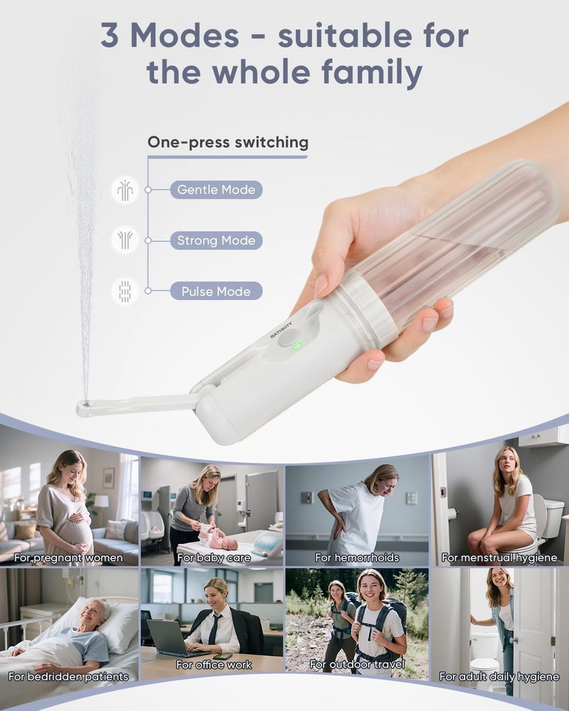 BATHKITY Portable Bidet for Travel, Multi- Bottle Compatible Handheld Bidet, 3 Water Pressure Modes, 180°Adjustable Nozzle, IPX6 Waterproof, White - Image 2